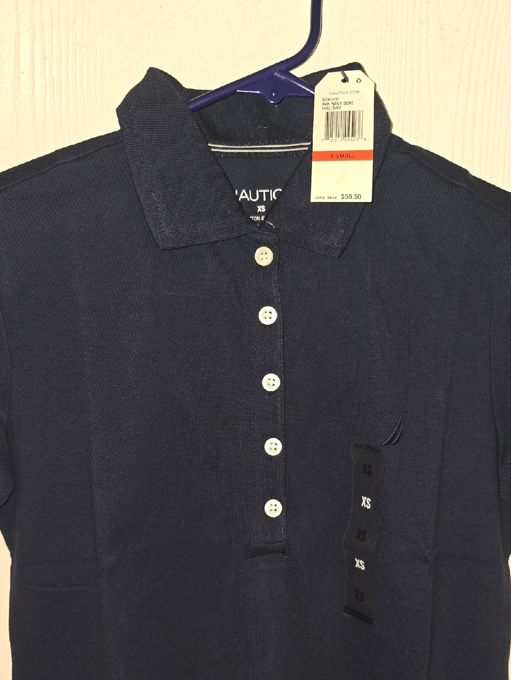 Nautica Womens Navy Blue Short-Sleeve Polo with 5 Button Placket
